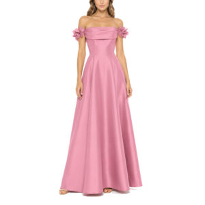 Agnes Vestido Largo Escote Off Shoulders Cascada Con Flores Y Falda Semicircular