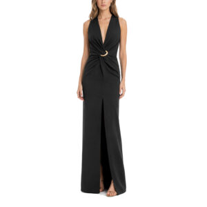 Paulette Vestido Largo Escote Halter Detalle De Hebilla Y Falda Recta