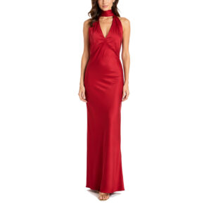 Olivia Vestido Largo Escote Halter Con Cintas Y Falda Recta