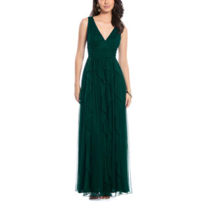 Ileana Vestido Largo Escote V Con Falda Semicircular Con Escarolas